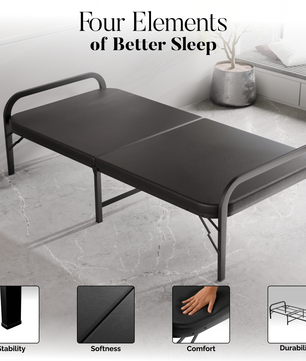 Metal Folding Single Bed with Fitted Double Layer Mattress for Sleeping | Guest Bed | Easily Storable Bed | Space Saving Single Bed | Sturdy Bed Frame (Double Layer Foam, 2.5ft x 6ft)