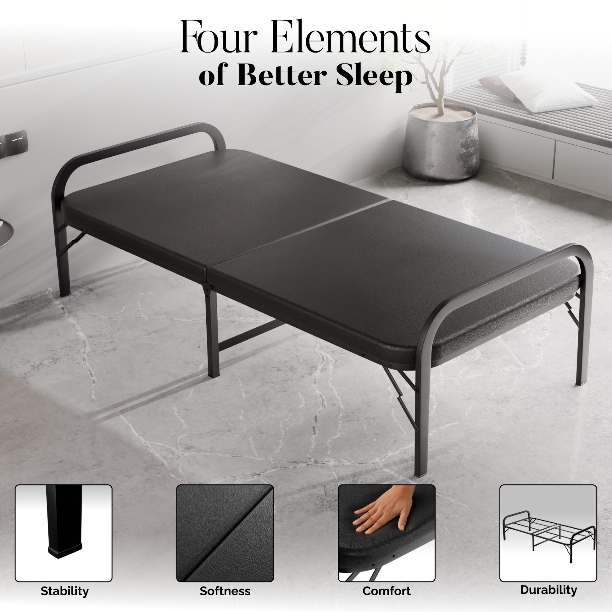 Metal Folding Single Bed with Fitted Double Layer Mattress for Sleeping | Guest Bed | Easily Storable Bed | Space Saving Single Bed | Sturdy Bed Frame (Double Layer Foam, 2.5ft x 6ft)