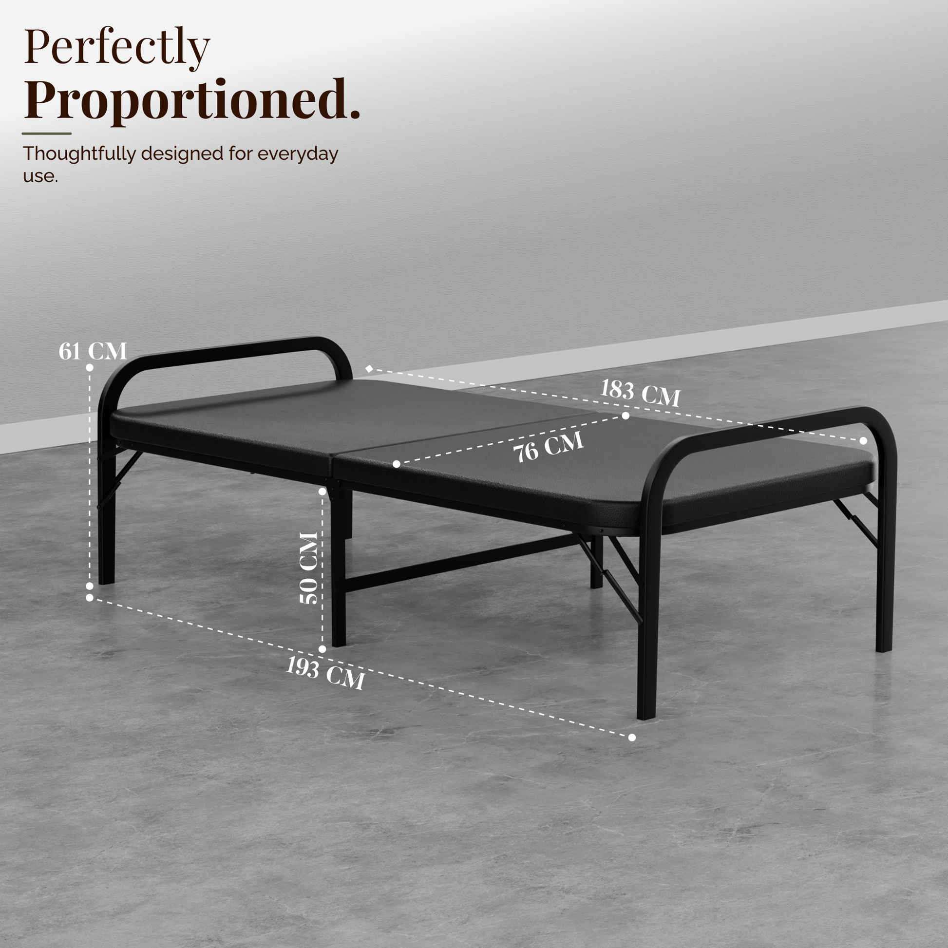 Metal Folding Single Bed with Fitted Double Layer Mattress for Sleeping | Guest Bed | Easily Storable Bed | Space Saving Single Bed | Sturdy Bed Frame (Double Layer Foam, 2.5ft x 6ft)