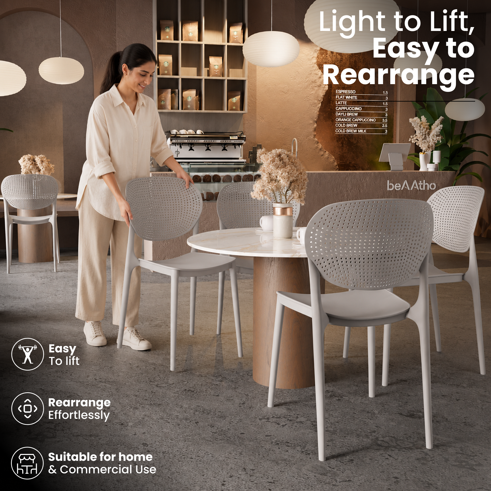 beAAtho Flora Stackable Multipurpose Chair | Modern Accent Chair for Home, Dining, Kitchen, Cafe & Restaurants | Durable Polypropylene | 3-Year Warranty