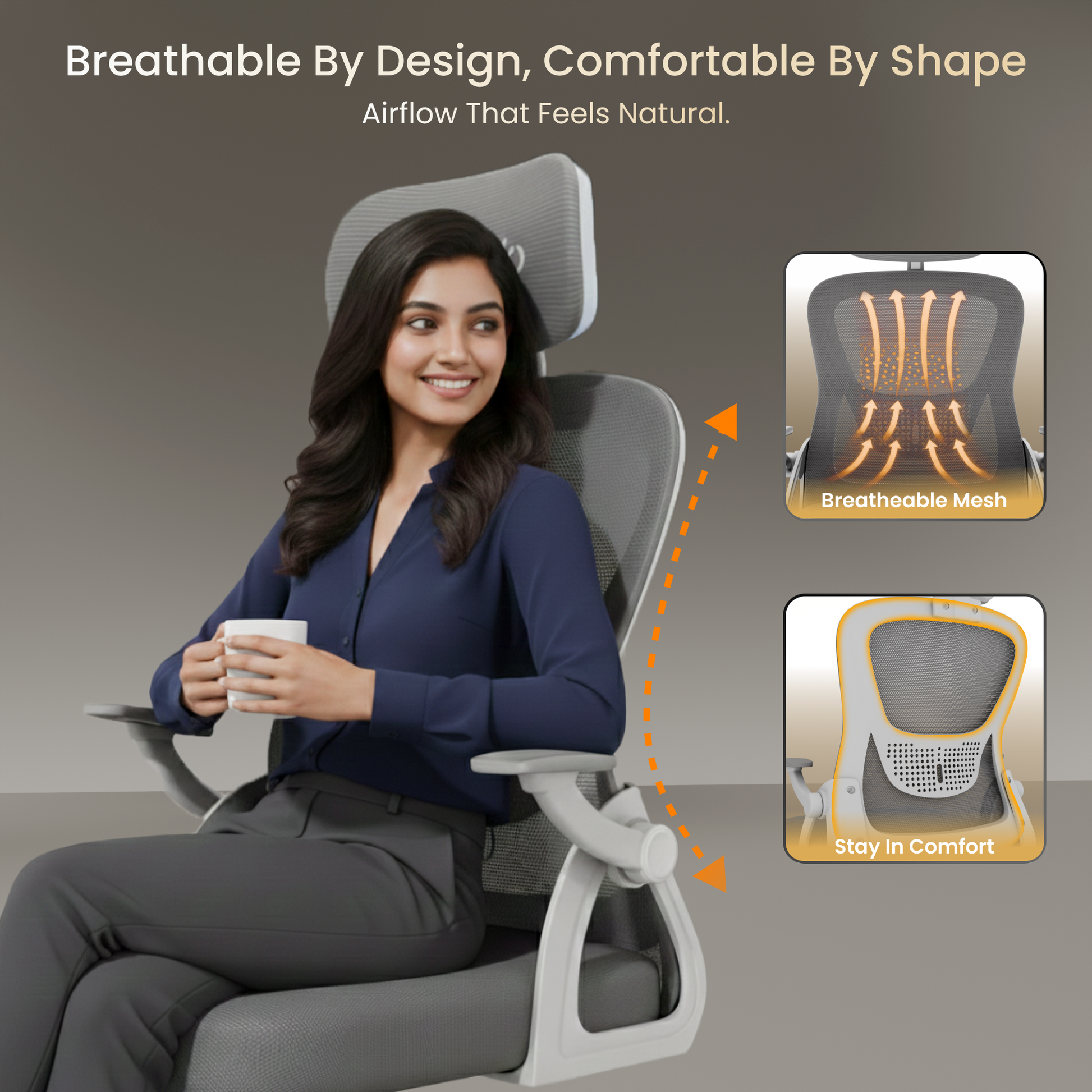 FurniVo Spark Ergonomic High Back Office Chair with 3D Adjustable Armrest, Adjustable Lumbar Support, Revolving Mesh Chair - Home & Office