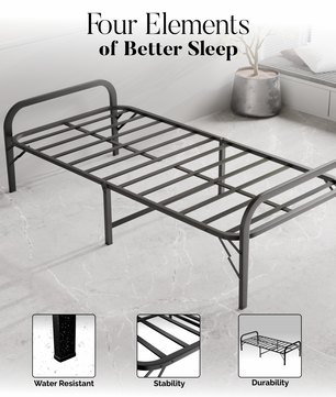 beAAtho® Metal Folding Single Bed Without Mattress | Guest Bed | Easily Storable Bed | Space Saving Single Bed | Sturdy Bed Frame (2.5ft x 6ft)