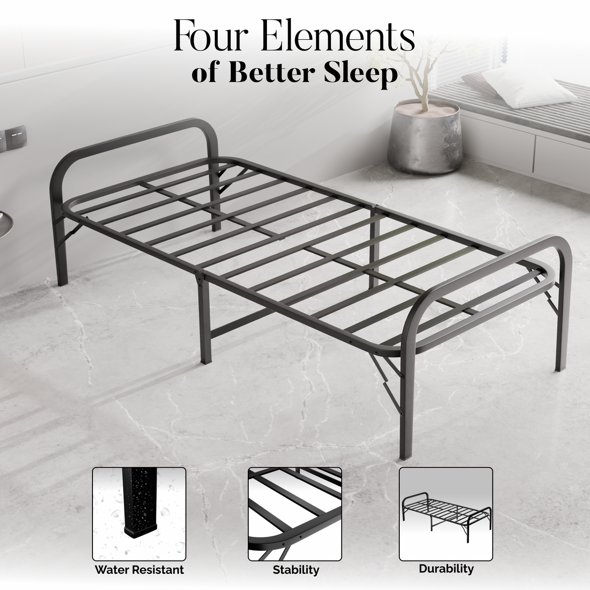 beAAtho® Metal Folding Single Bed Without Mattress | Guest Bed | Easily Storable Bed | Space Saving Single Bed | Sturdy Bed Frame (2.5ft x 6ft)