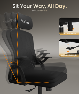 FurniVo Spark Ergonomic High Back Office Chair with 3D Adjustable Armrest, Adjustable Lumbar Support, Revolving Mesh Chair - Home & Office
