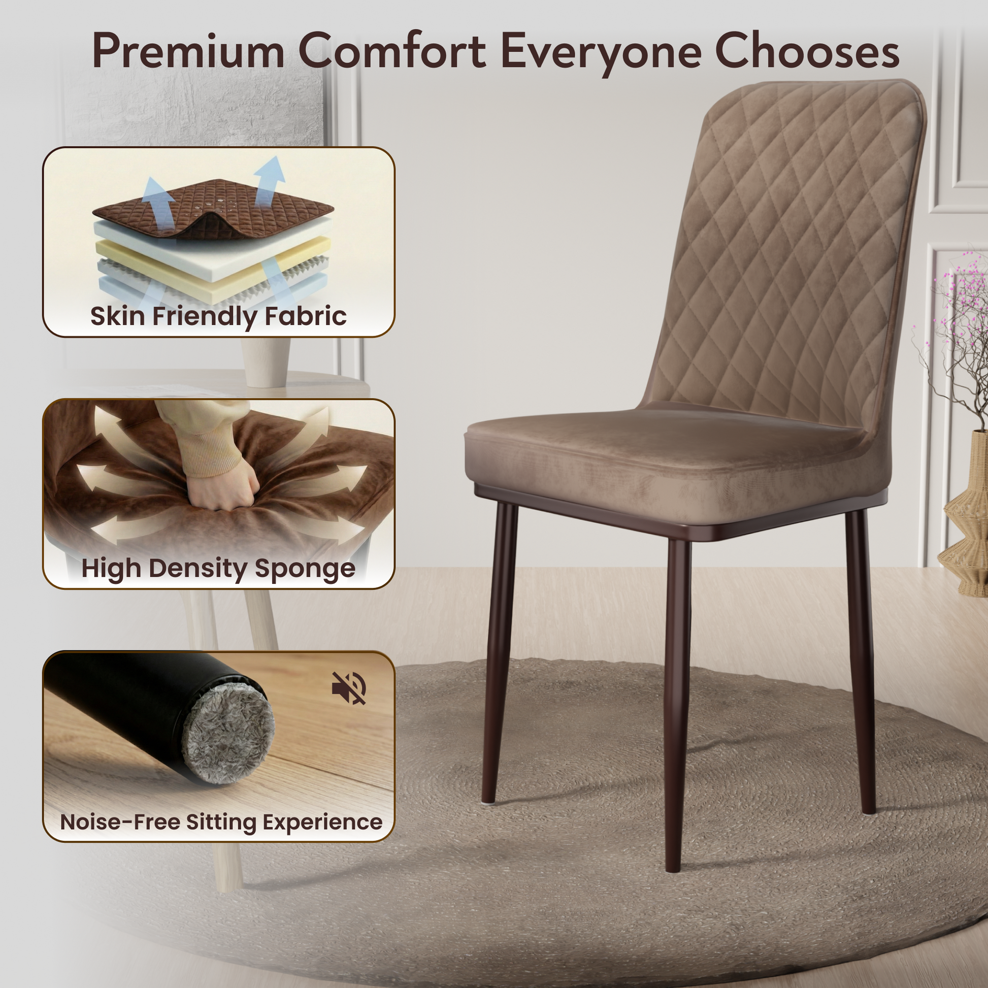 FurniVo IKON Premium Dining Chair with Cushioned Seat & Metal Legs | Premium Accent Chair for Living Room, Bedroom & Balcony | D.I.Y