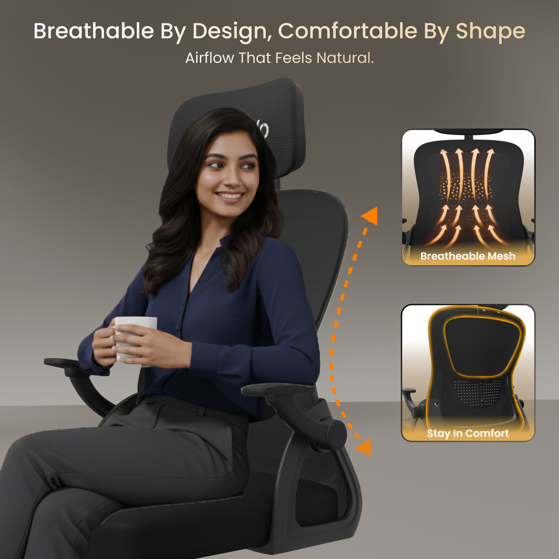 FurniVo Spark Ergonomic High Back Office Chair with 3D Adjustable Armrest, Adjustable Lumbar Support, Revolving Mesh Chair - Home & Office