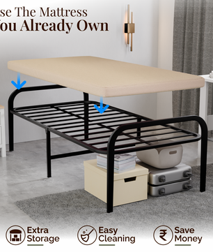 beAAtho® Metal Folding Single Bed Without Mattress | Guest Bed | Easily Storable Bed | Space Saving Single Bed | Sturdy Bed Frame (2.5ft x 6ft)