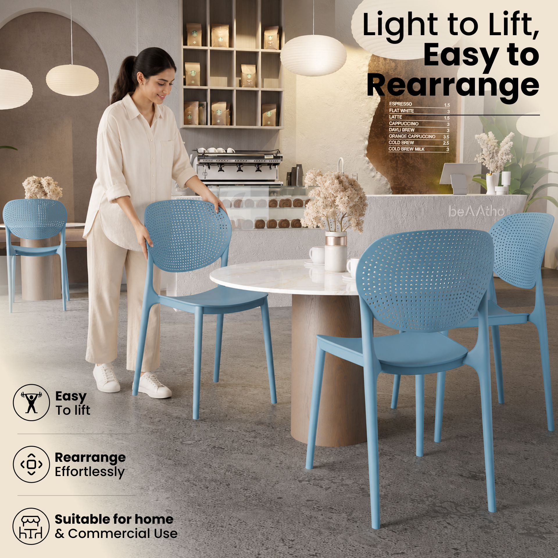 beAAtho Flora Stackable Multipurpose Chair | Modern Accent Chair for Home, Dining, Kitchen, Cafe & Restaurants | Durable Polypropylene | 3-Year Warranty