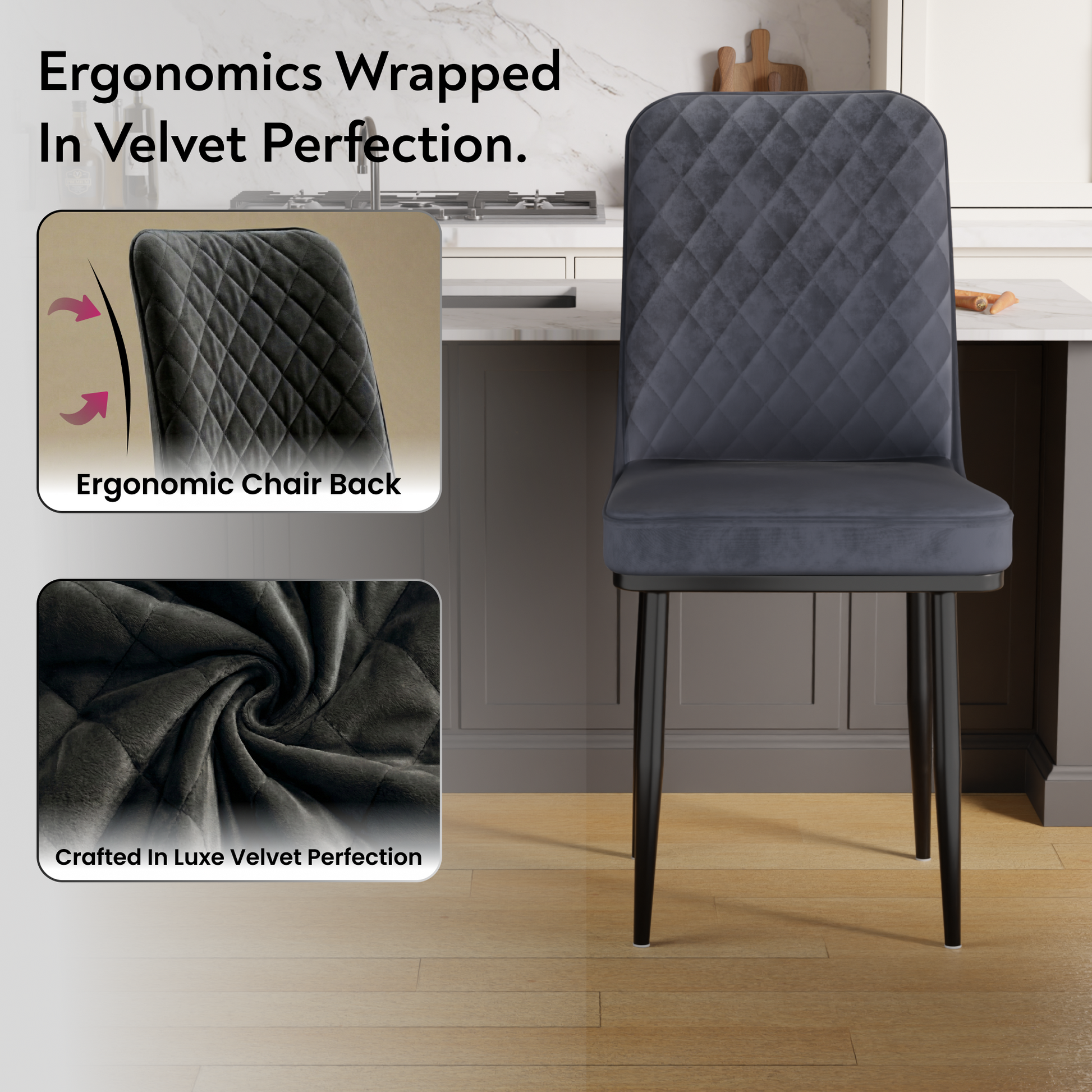 FurniVo IKON Premium Dining Chair with Cushioned Seat & Metal Legs | Premium Accent Chair for Living Room, Bedroom & Balcony | D.I.Y