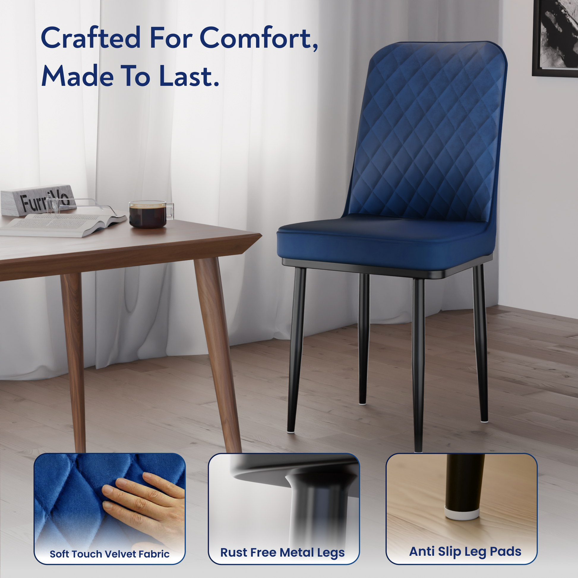 FurniVo IKON Premium Dining Chair with Cushioned Seat & Metal Legs | Premium Accent Chair for Living Room, Bedroom & Balcony | D.I.Y