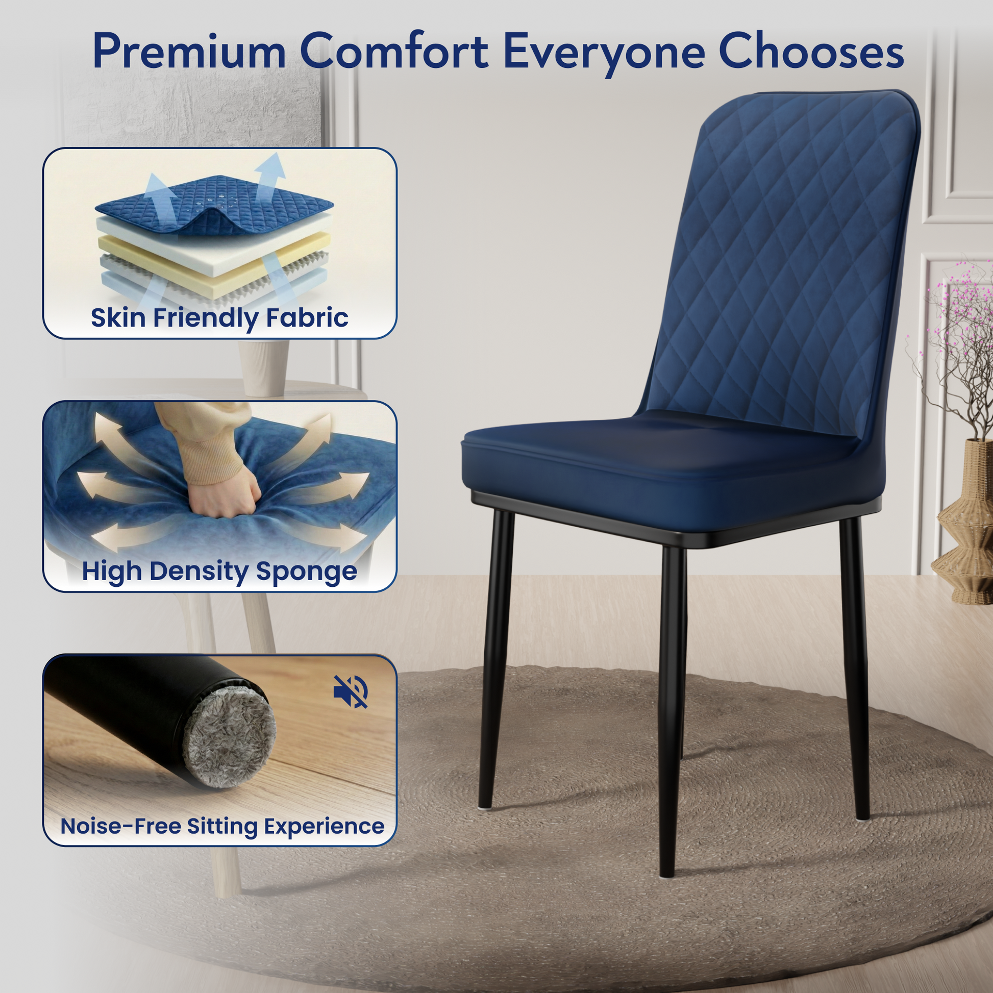 FurniVo IKON Premium Dining Chair with Cushioned Seat & Metal Legs | Premium Accent Chair for Living Room, Bedroom & Balcony | D.I.Y