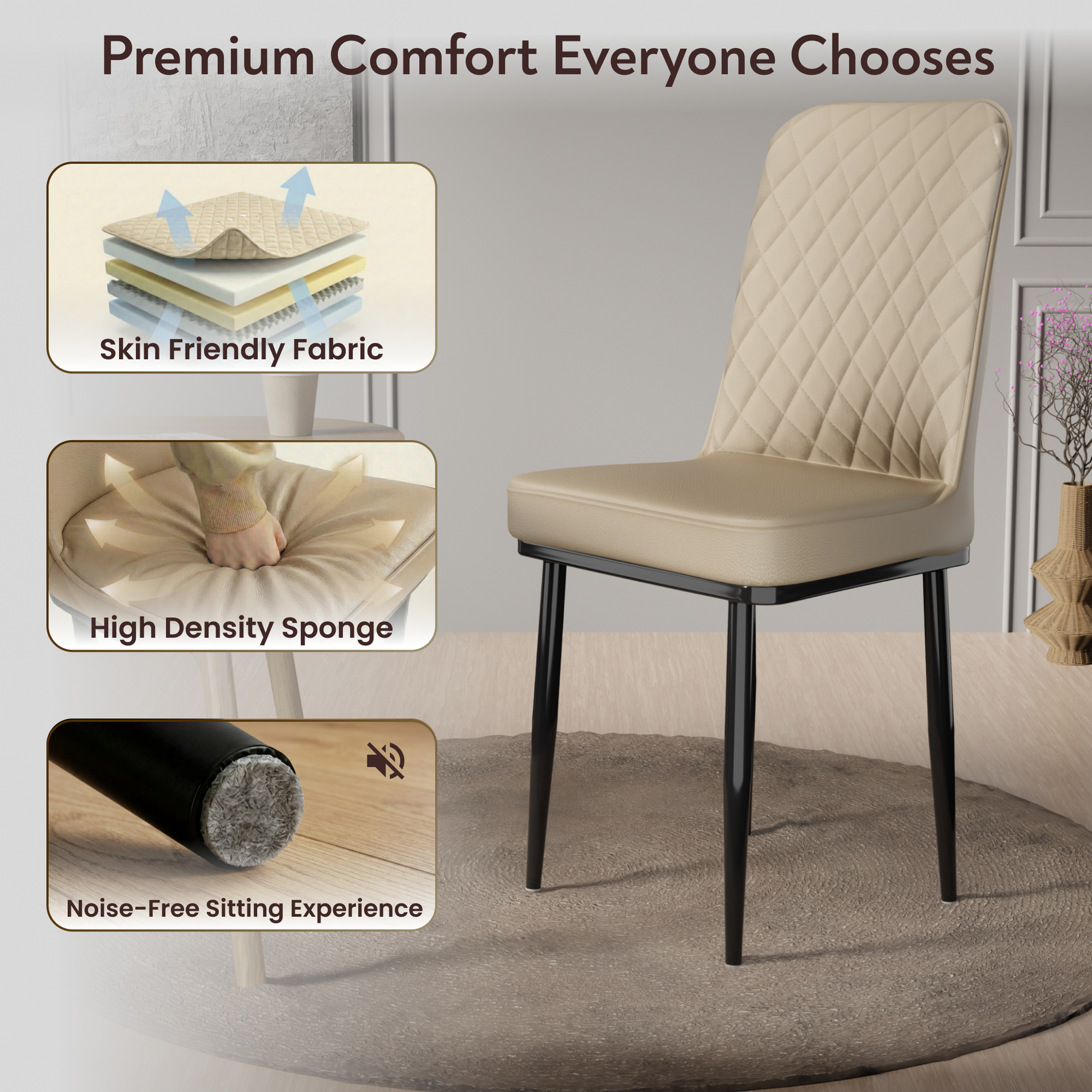 FurniVo IKON Premium Dining Chair with Cushioned Seat & Metal Legs | Premium Accent Chair for Living Room, Bedroom & Balcony | D.I.Y