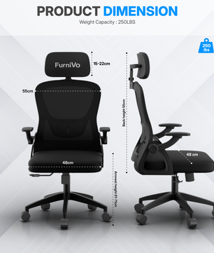 FurniVo Spark Ergonomic High Back Office Chair with 3D Adjustable Armrest, Adjustable Lumbar Support, Revolving Mesh Chair - Home & Office