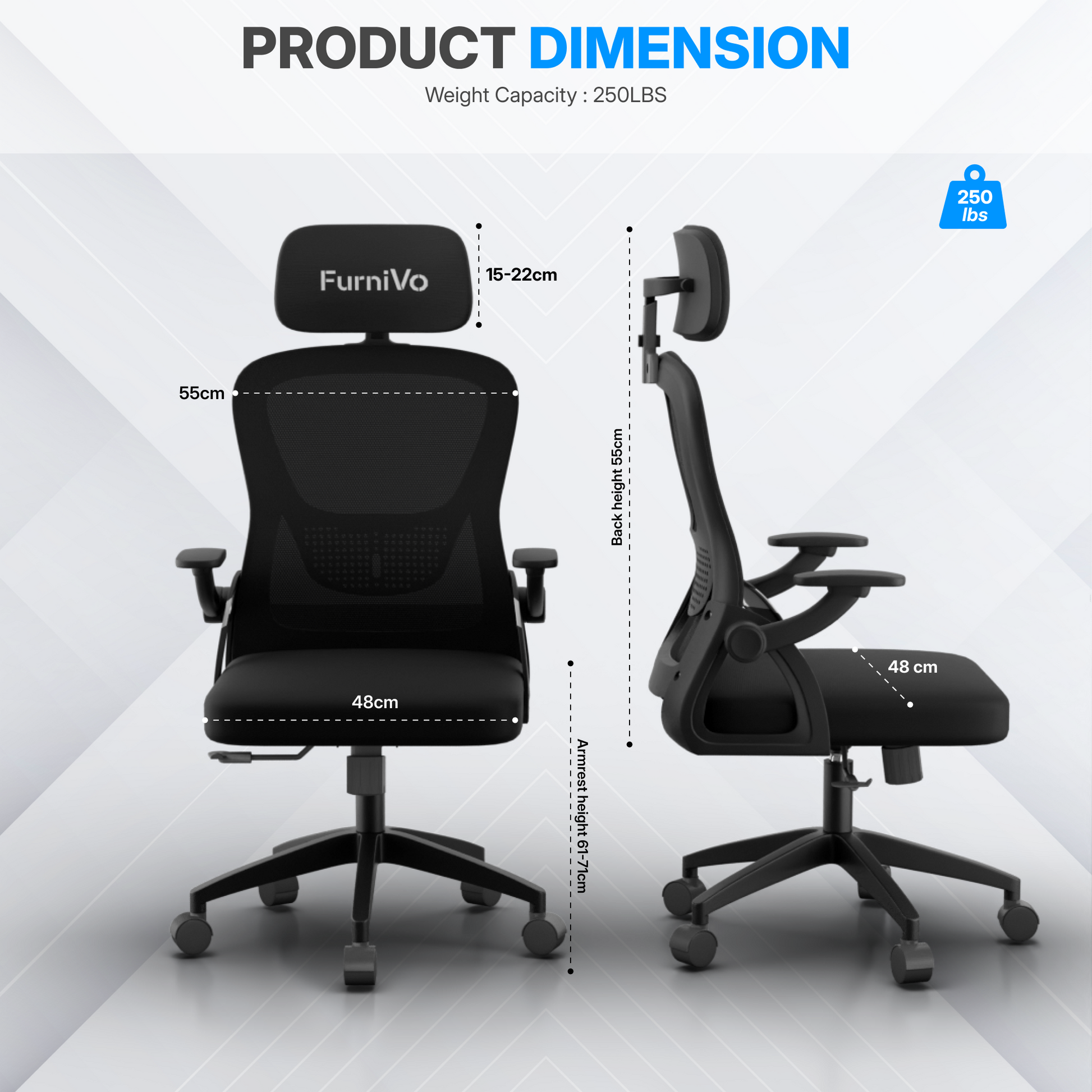 FurniVo Spark Ergonomic High Back Office Chair with 3D Adjustable Armrest, Adjustable Lumbar Support, Revolving Mesh Chair - Home & Office
