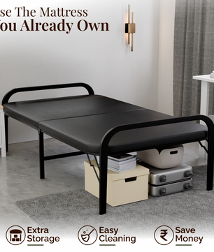 Metal Folding Single Bed | Folding Guest Bed | Space Saving & Easily Storable Bed | Portable Bed Frame | Sturdy Metal Frame | Extra Bed for Home & Guests