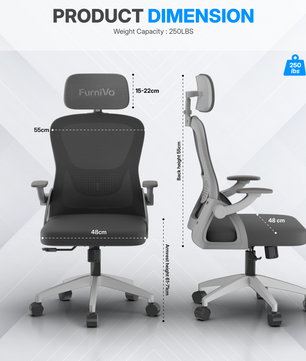 FurniVo Spark Ergonomic High Back Office Chair with 3D Adjustable Armrest, Adjustable Lumbar Support, Revolving Mesh Chair - Home & Office