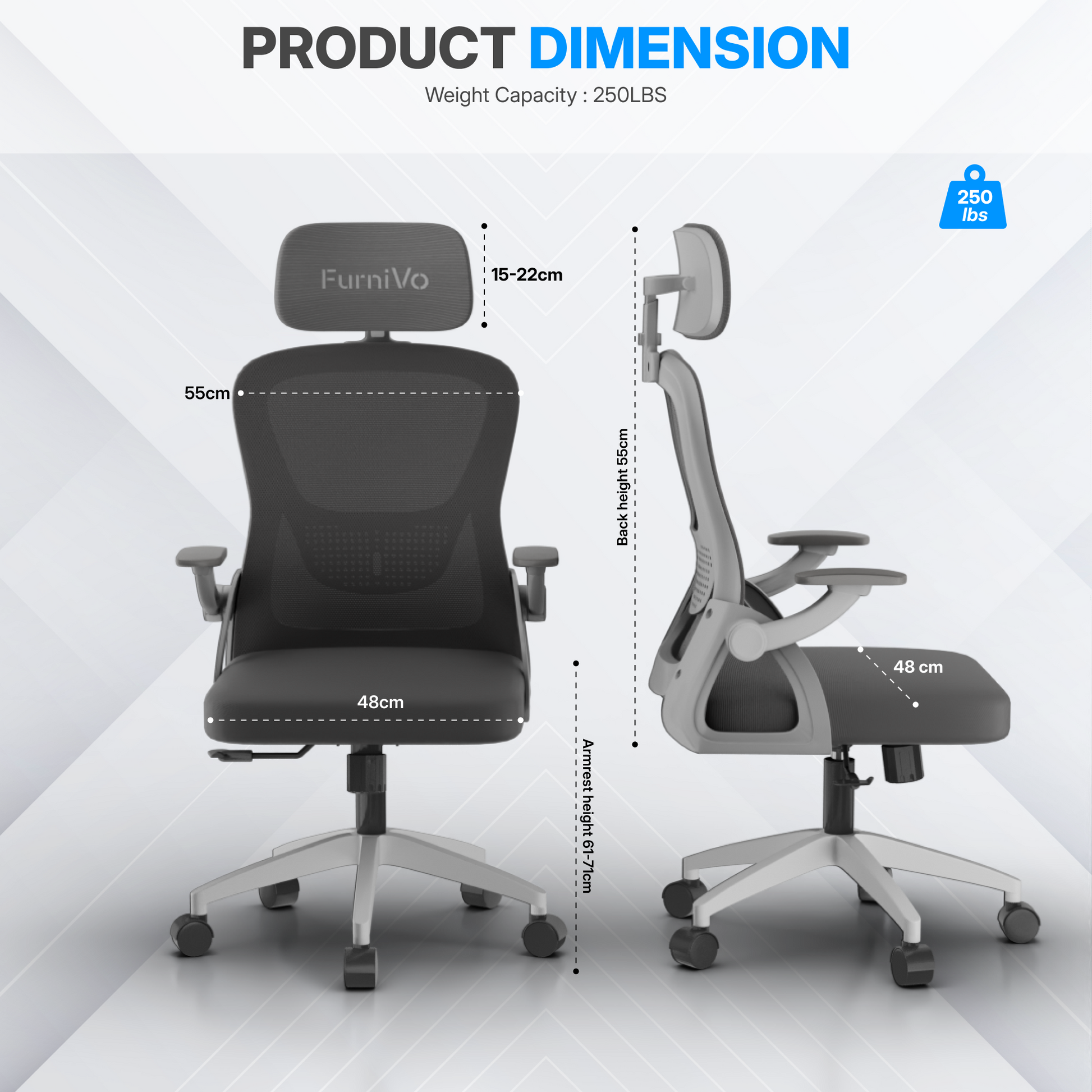 FurniVo Spark Ergonomic High Back Office Chair with 3D Adjustable Armrest, Adjustable Lumbar Support, Revolving Mesh Chair - Home & Office