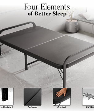 Metal Folding Single Bed | Folding Guest Bed | Space Saving & Easily Storable Bed | Portable Bed Frame | Sturdy Metal Frame | Extra Bed for Home & Guests