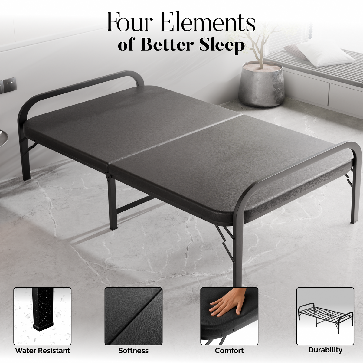 Metal Folding Single Bed | Folding Guest Bed | Space Saving & Easily Storable Bed | Portable Bed Frame | Sturdy Metal Frame | Extra Bed for Home & Guests