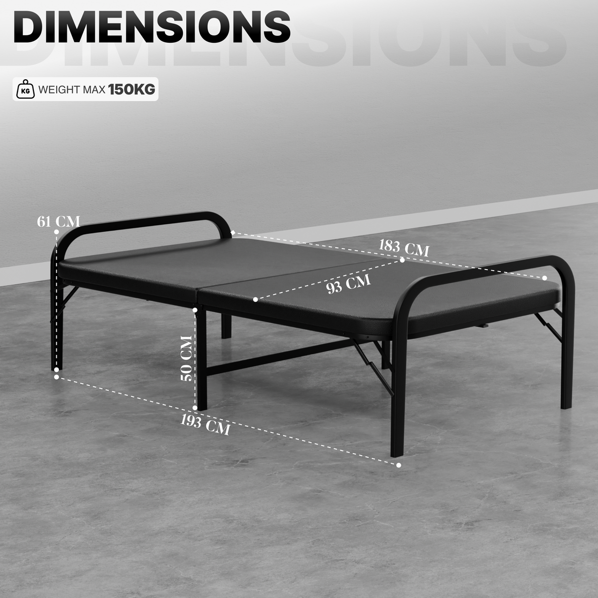 Metal Folding Single Bed | Folding Guest Bed | Space Saving & Easily Storable Bed | Portable Bed Frame | Sturdy Metal Frame | Extra Bed for Home & Guests
