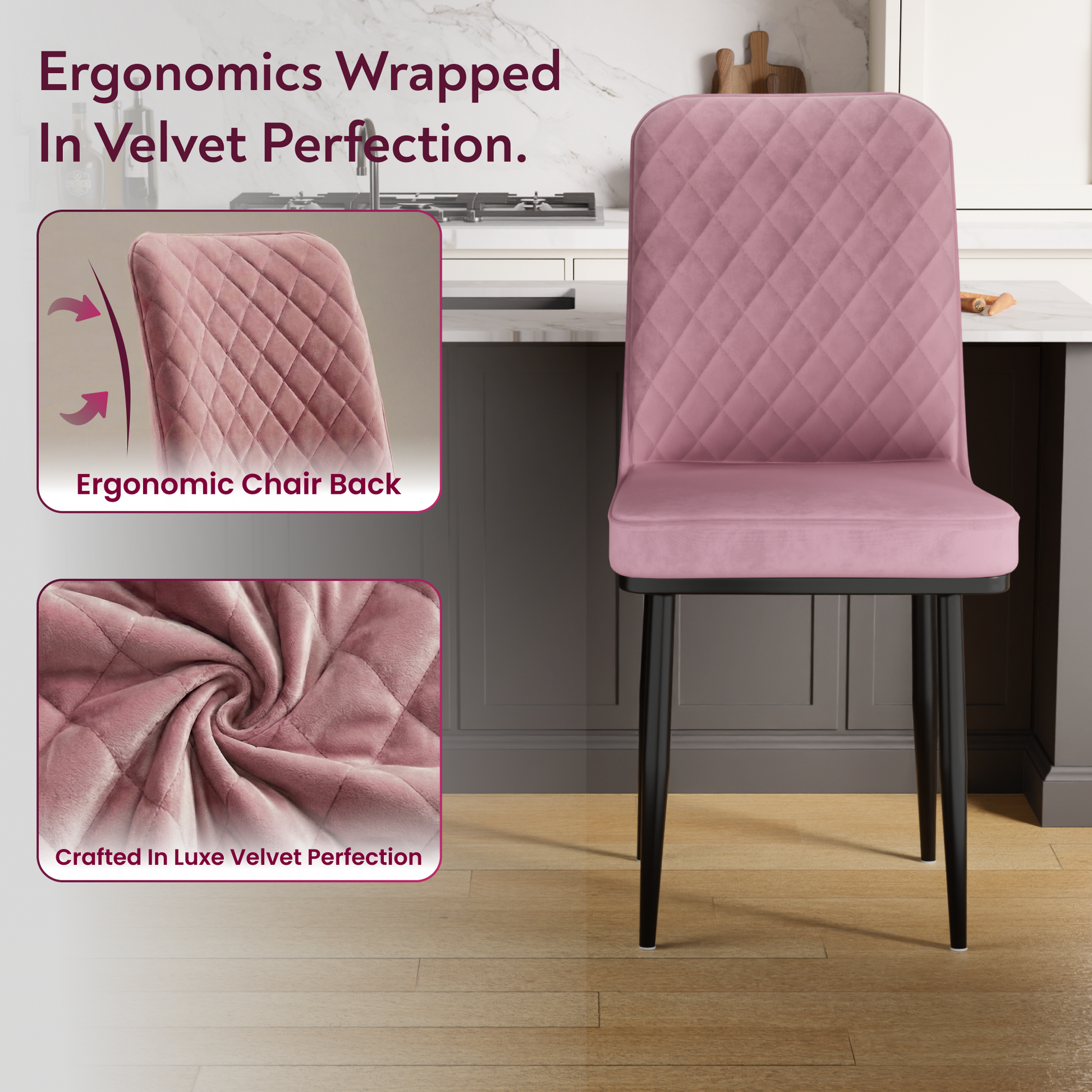 FurniVo IKON Premium Dining Chair with Cushioned Seat & Metal Legs | Premium Accent Chair for Living Room, Bedroom & Balcony | D.I.Y