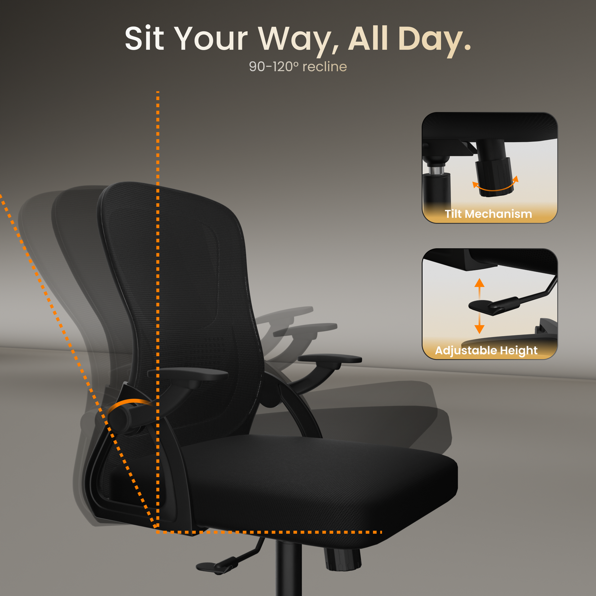 FurniVo Spark Ergonomic High Back Office Chair with 3D Adjustable Armrest, Adjustable Lumbar Support, Revolving Mesh Chair - Home & Office