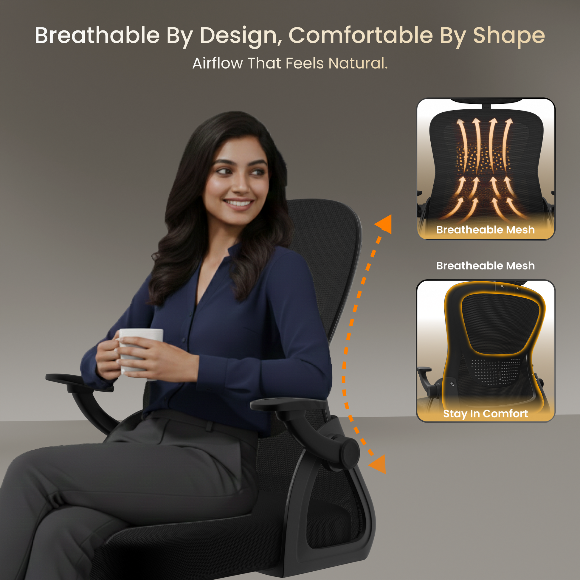 FurniVo Spark Ergonomic High Back Office Chair with 3D Adjustable Armrest, Adjustable Lumbar Support, Revolving Mesh Chair - Home & Office