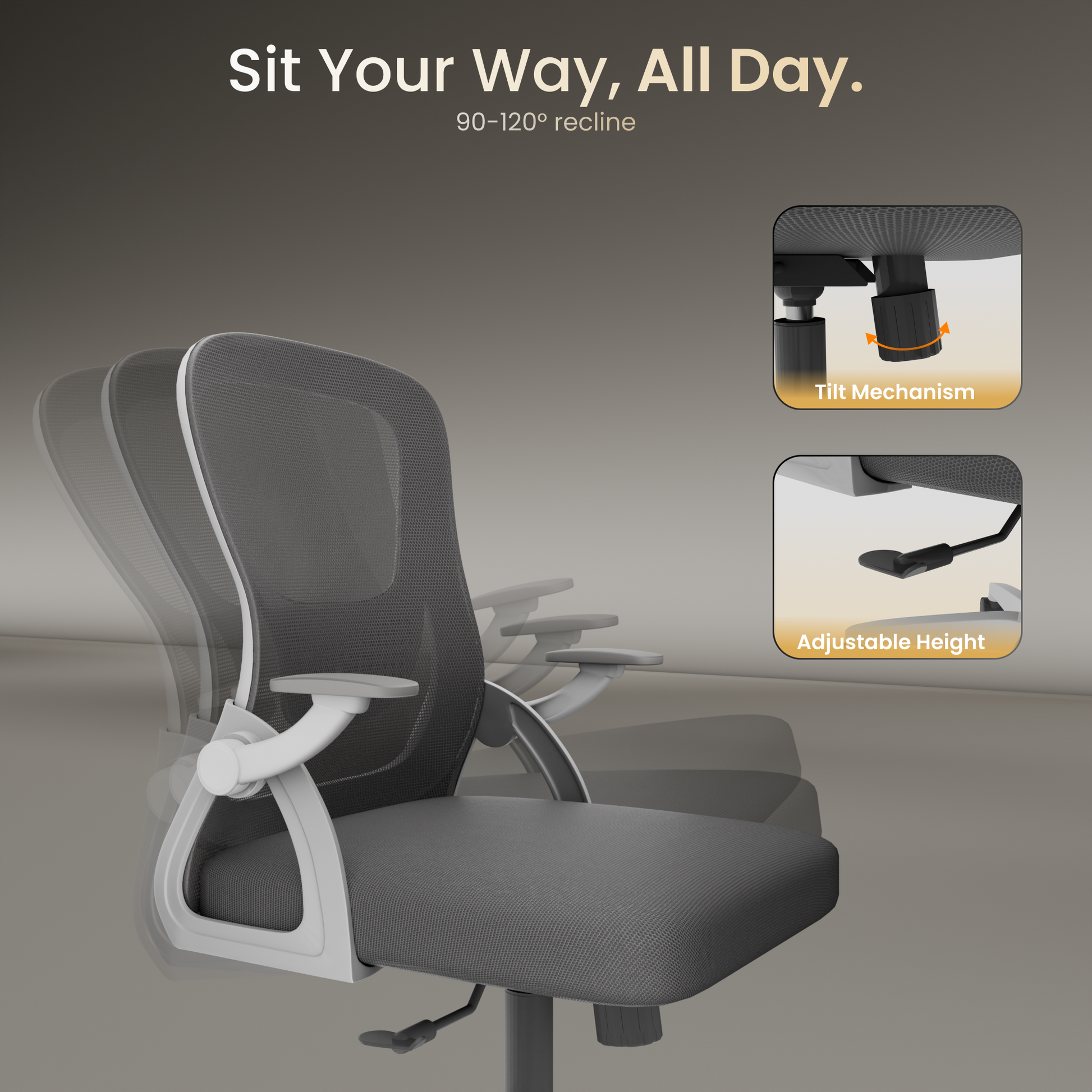 FurniVo Spark Ergonomic High Back Office Chair with 3D Adjustable Armrest, Adjustable Lumbar Support, Revolving Mesh Chair - Home & Office