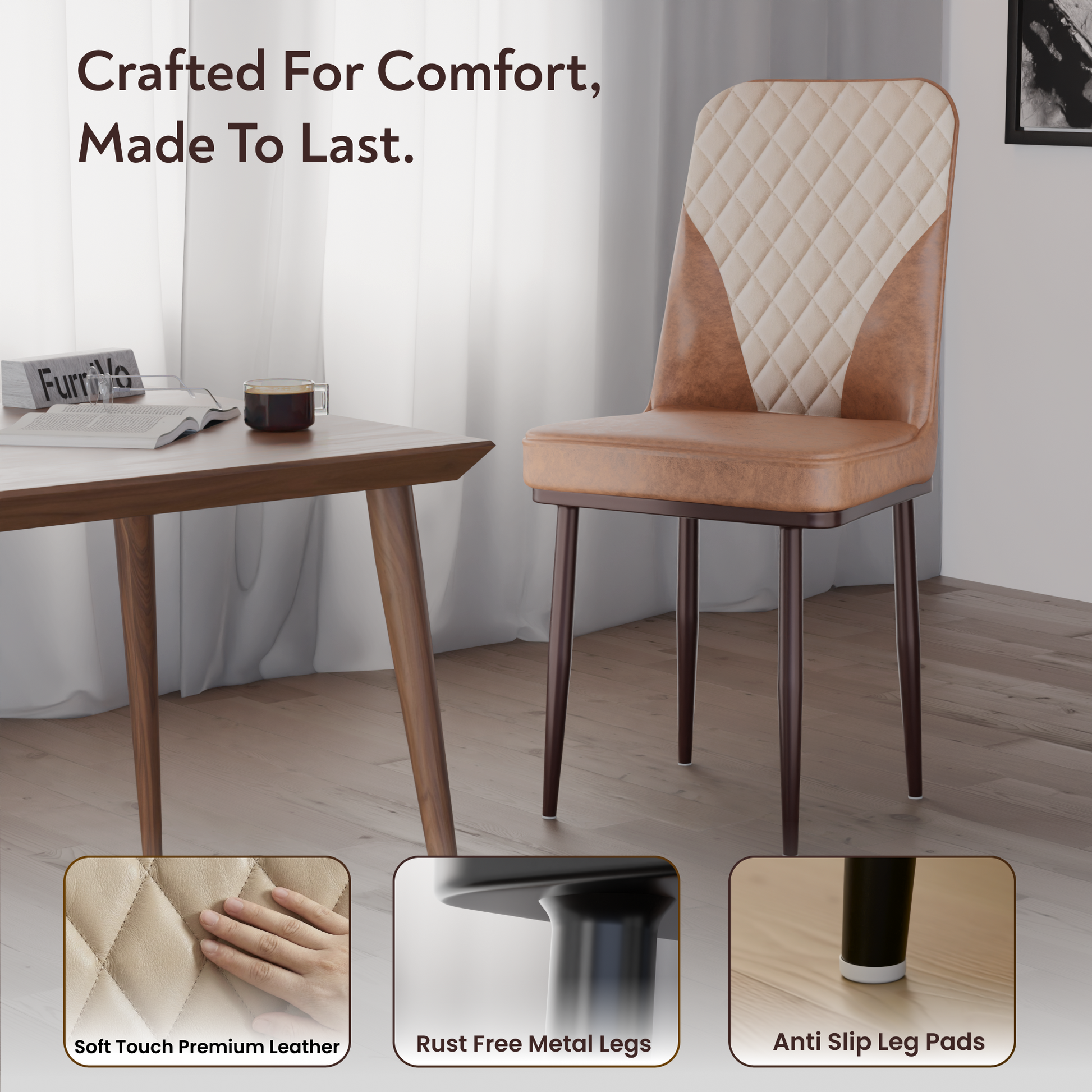 FurniVo IKON Premium Dining Chair with Cushioned Seat & Metal Legs | Premium Accent Chair for Living Room, Bedroom & Balcony | D.I.Y