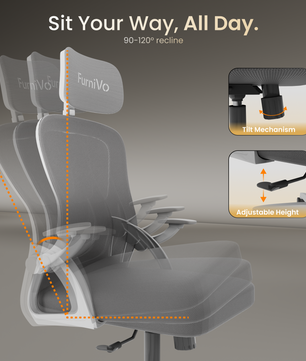 FurniVo Spark Ergonomic High Back Office Chair with 3D Adjustable Armrest, Adjustable Lumbar Support, Revolving Mesh Chair - Home & Office