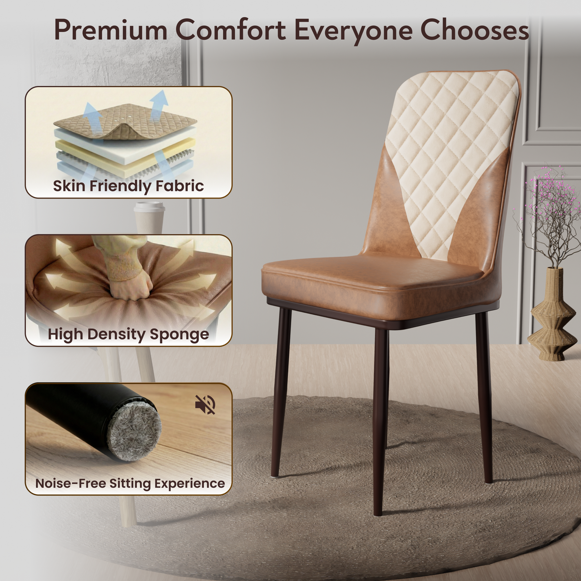 FurniVo IKON Premium Dining Chair with Cushioned Seat & Metal Legs | Premium Accent Chair for Living Room, Bedroom & Balcony | D.I.Y