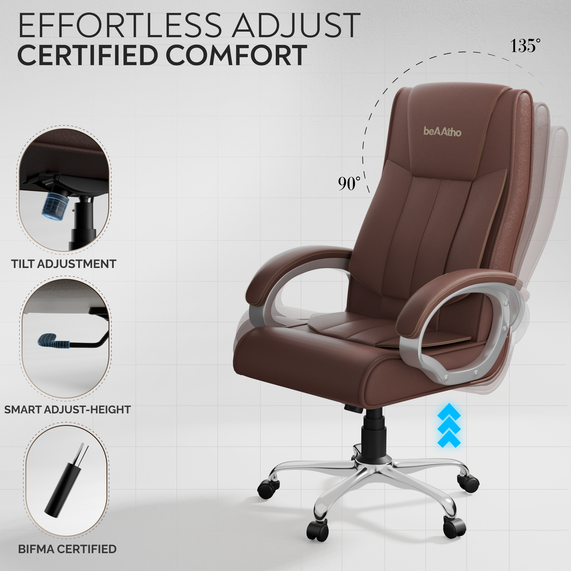 Berlin Orthopedic Boss Chair -3-Year Warranty | Breathable Executive Office Chair | Ergonomic High- Back Chair-Cushioned Seat & Armrests | Metal Base.