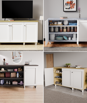 beAAtho Luno | Multipurpose Storage Rack – Plain Moulded Doors | Anti-Termite Engineered Wood | DIY Assembly | Walnut White