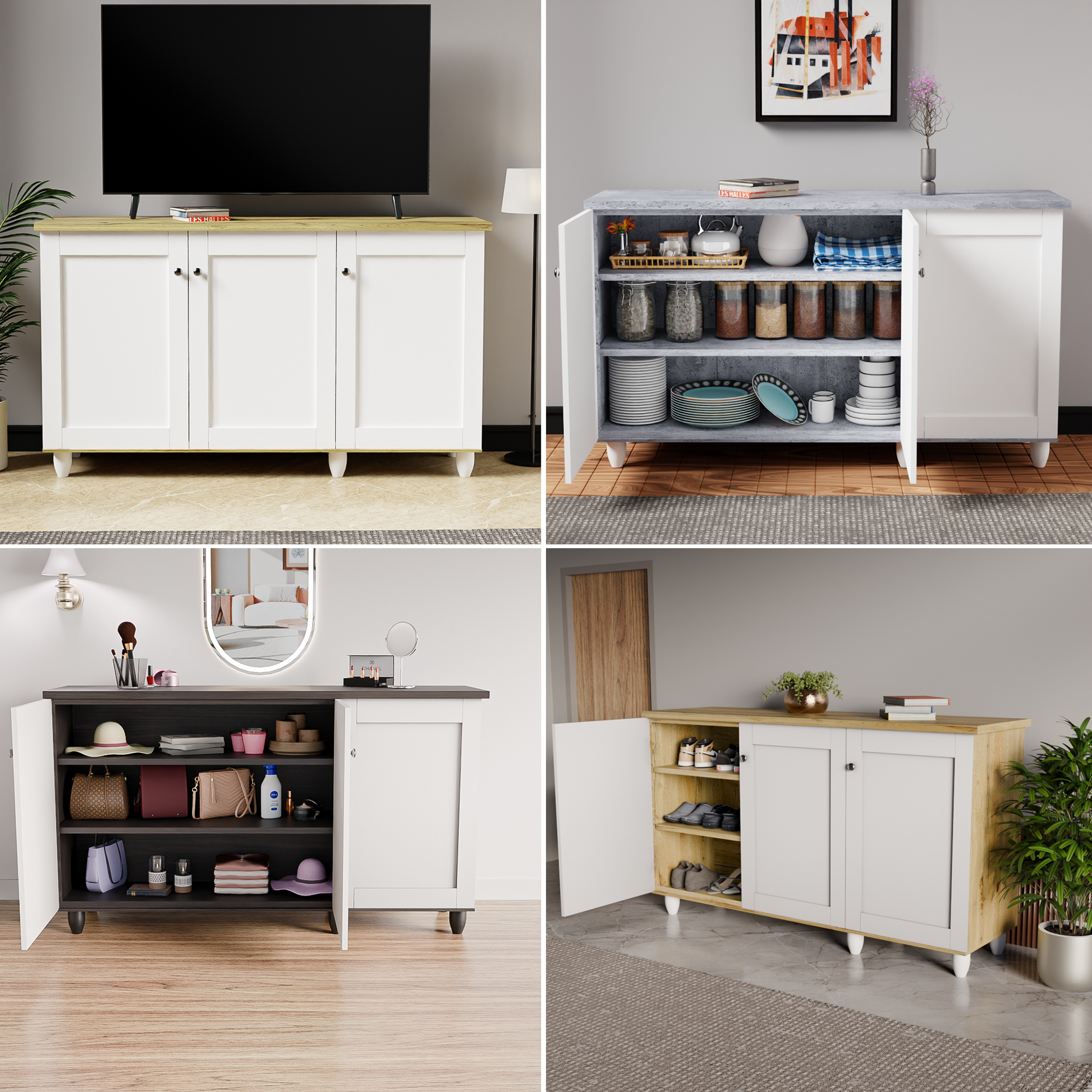 beAAtho Luno | Multipurpose Storage Rack – Plain Moulded Doors | Anti-Termite Engineered Wood | DIY Assembly | Walnut White