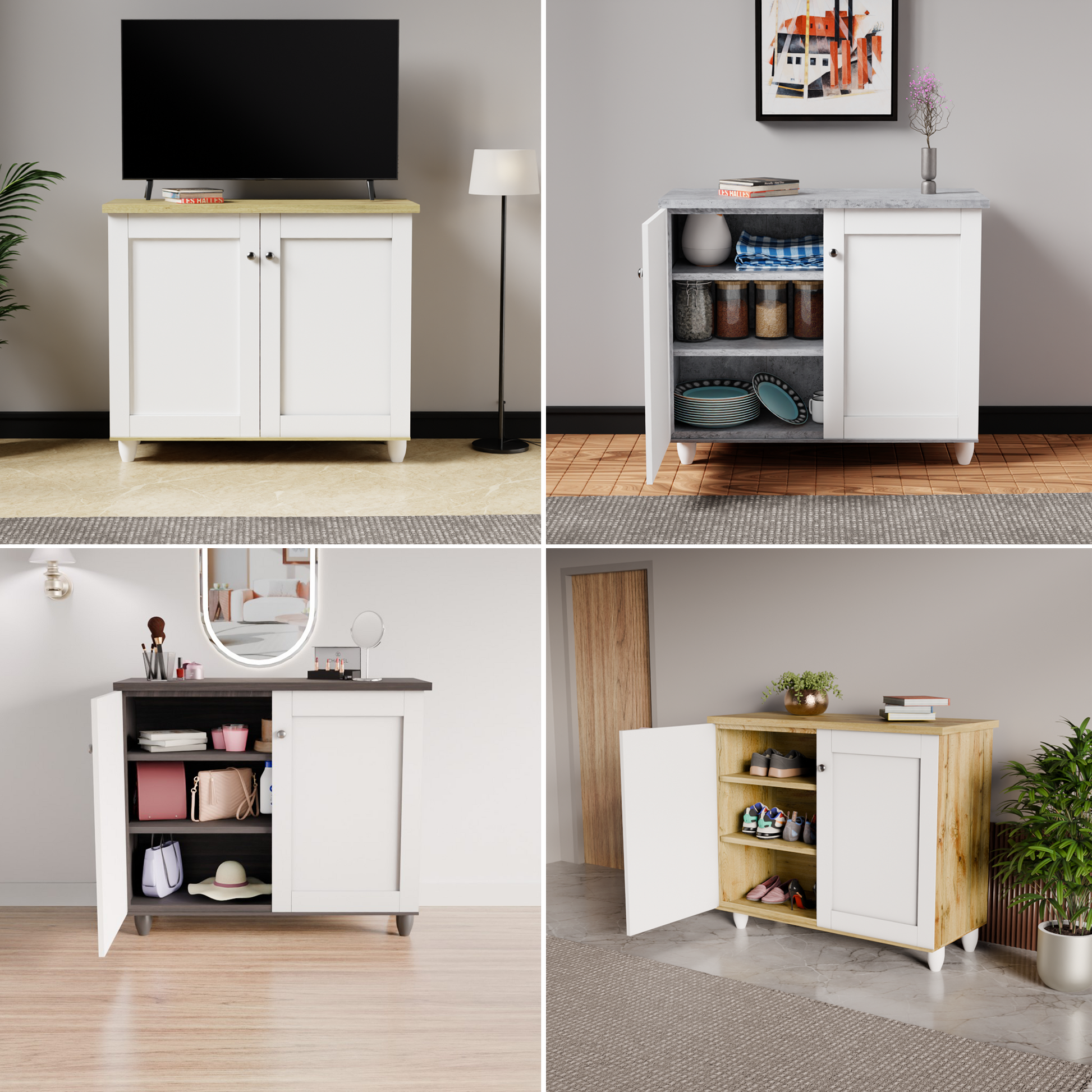 beAAtho Luno | Multipurpose Storage Rack – Plain Moulded Doors | Anti-Termite Engineered Wood | DIY Assembly | Wonton Oak - Beige