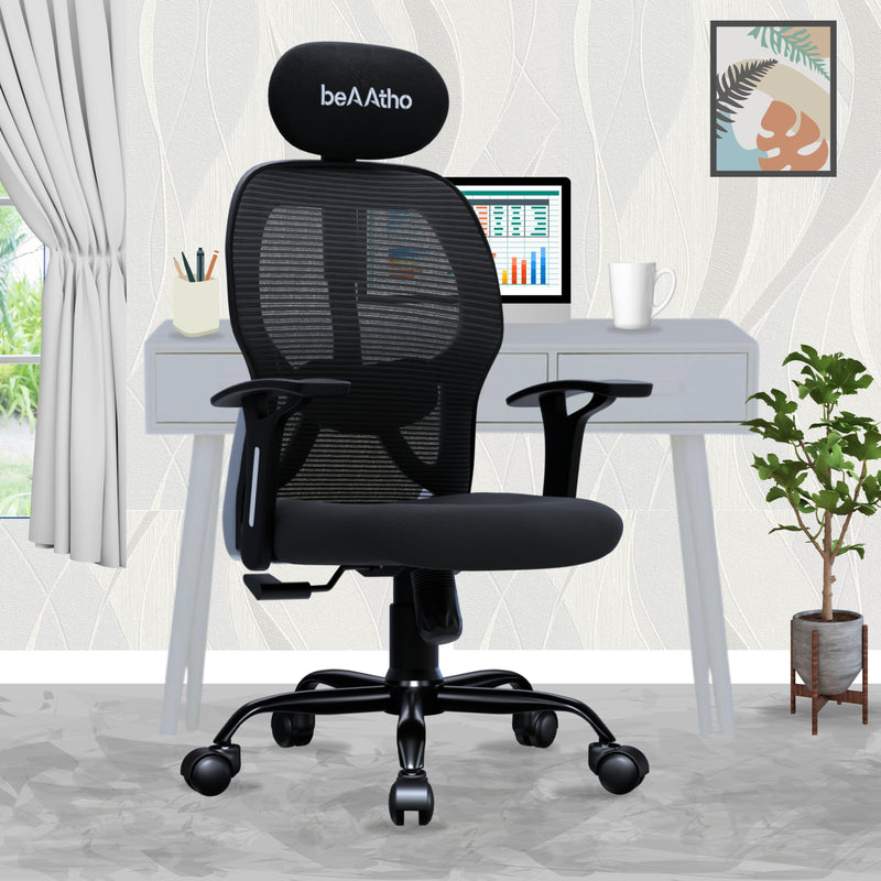 beAAtho® Leo Ergonomically Adjustable Executive High Back Mesh Home & Office Revolving Chair with 3 Years Warranty