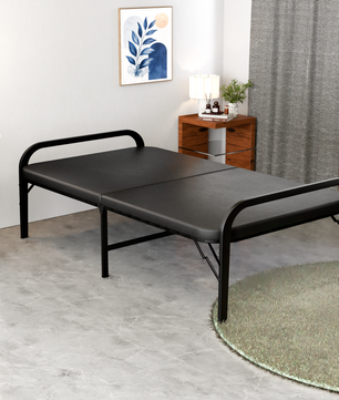 Metal Folding Single Bed with Fitted Double Layer Mattress for Sleeping | Guest Bed | Easily Storable Bed | Space Saving Single Bed | Sturdy Bed Frame (Double Layer Foam, 2.5ft x 6ft)