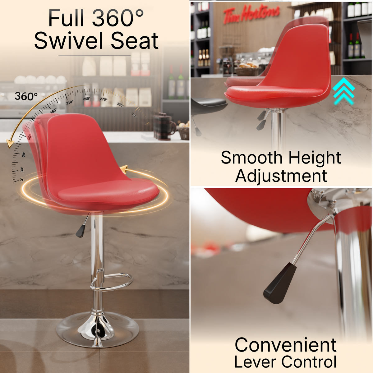 beAAtho Orbit Height Adjustable Bar Stool Chair | 360° Revolving Swivel Bar Chair with Footrest | Modern Kitchen Counter Stool for Home, Cafe & Office