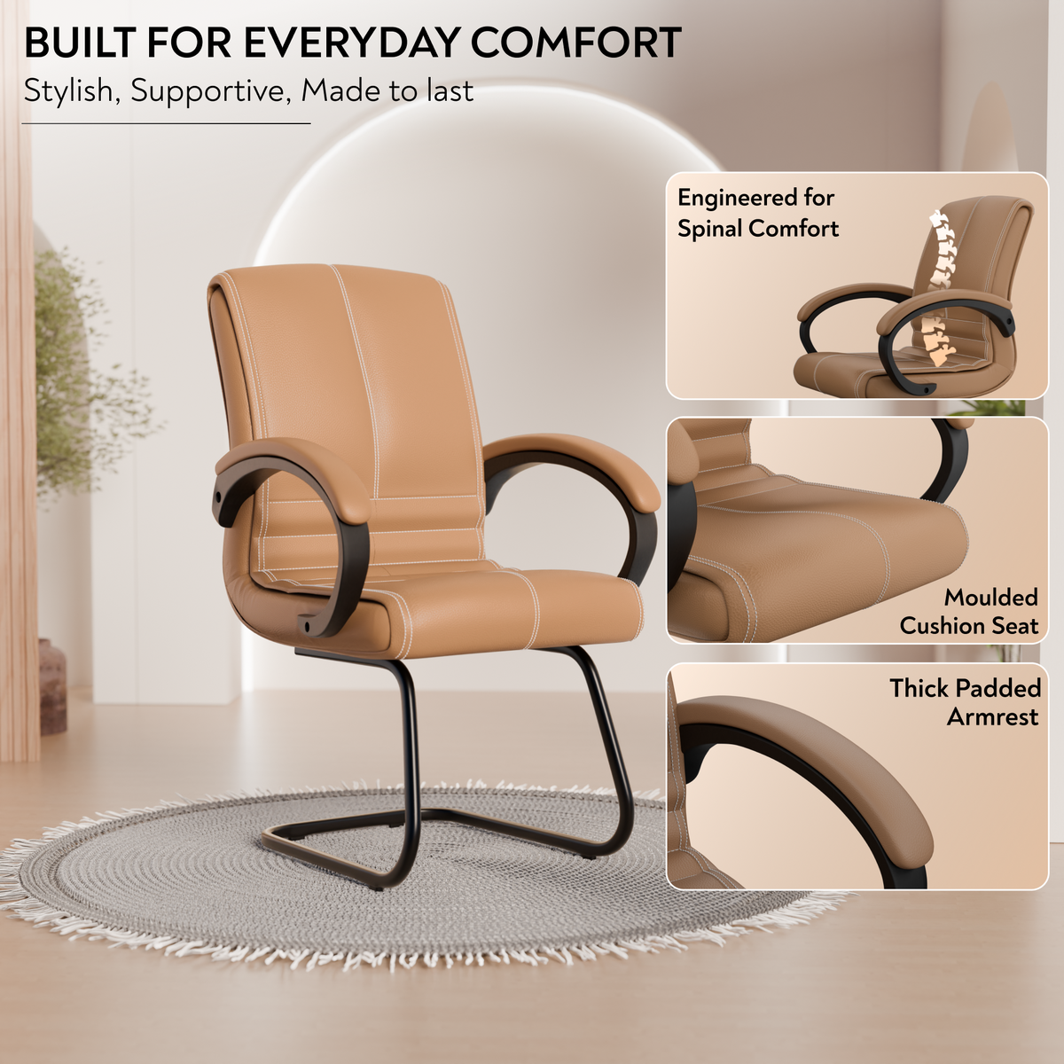 beAAtho® Aura Ergonomic Chair with Cushioned Seat & Backrest | Office & Visitor Chair
