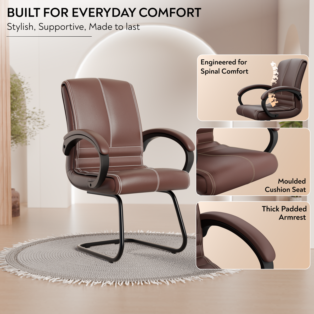 beAAtho® Aura Ergonomic Chair with Cushioned Seat & Backrest | Office & Visitor Chair