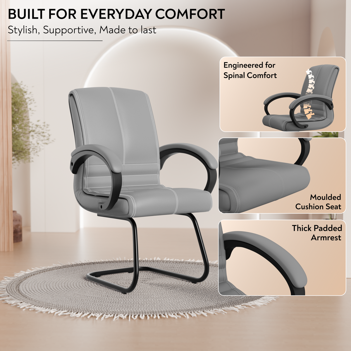 beAAtho® Aura Ergonomic Chair with Cushioned Seat & Backrest | Office & Visitor Chair