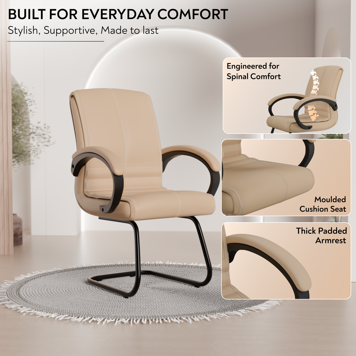 beAAtho® Aura Ergonomic Chair with Cushioned Seat & Backrest | Office & Visitor Chair