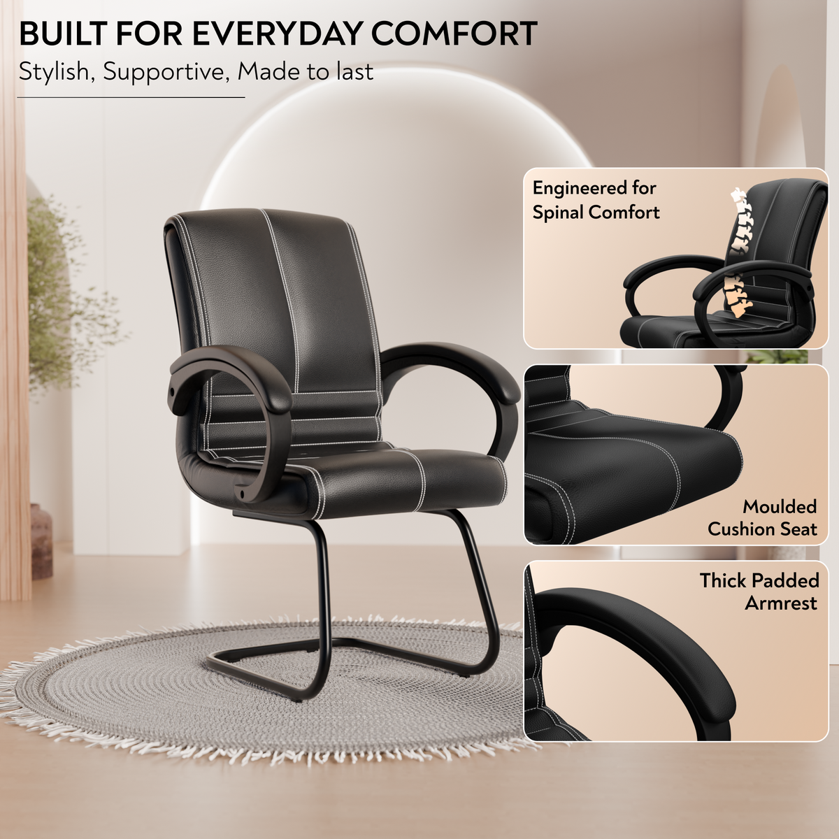 beAAtho® Aura Ergonomic Chair with Cushioned Seat & Backrest | Office & Visitor Chair