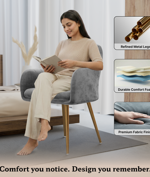 FurniVo Milano Velvet Comfort Dining Chair with Deep Cushion Seating, Strong Wooden Frame & Metal Support Legs for Dining, Living Room, Bedroom, Balcony & Office |