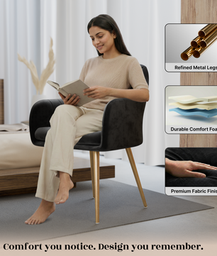 FurniVo Milano Velvet Comfort Dining Chair with Deep Cushion Seating, Strong Wooden Frame & Metal Support Legs for Dining, Living Room, Bedroom, Balcony & Office |
