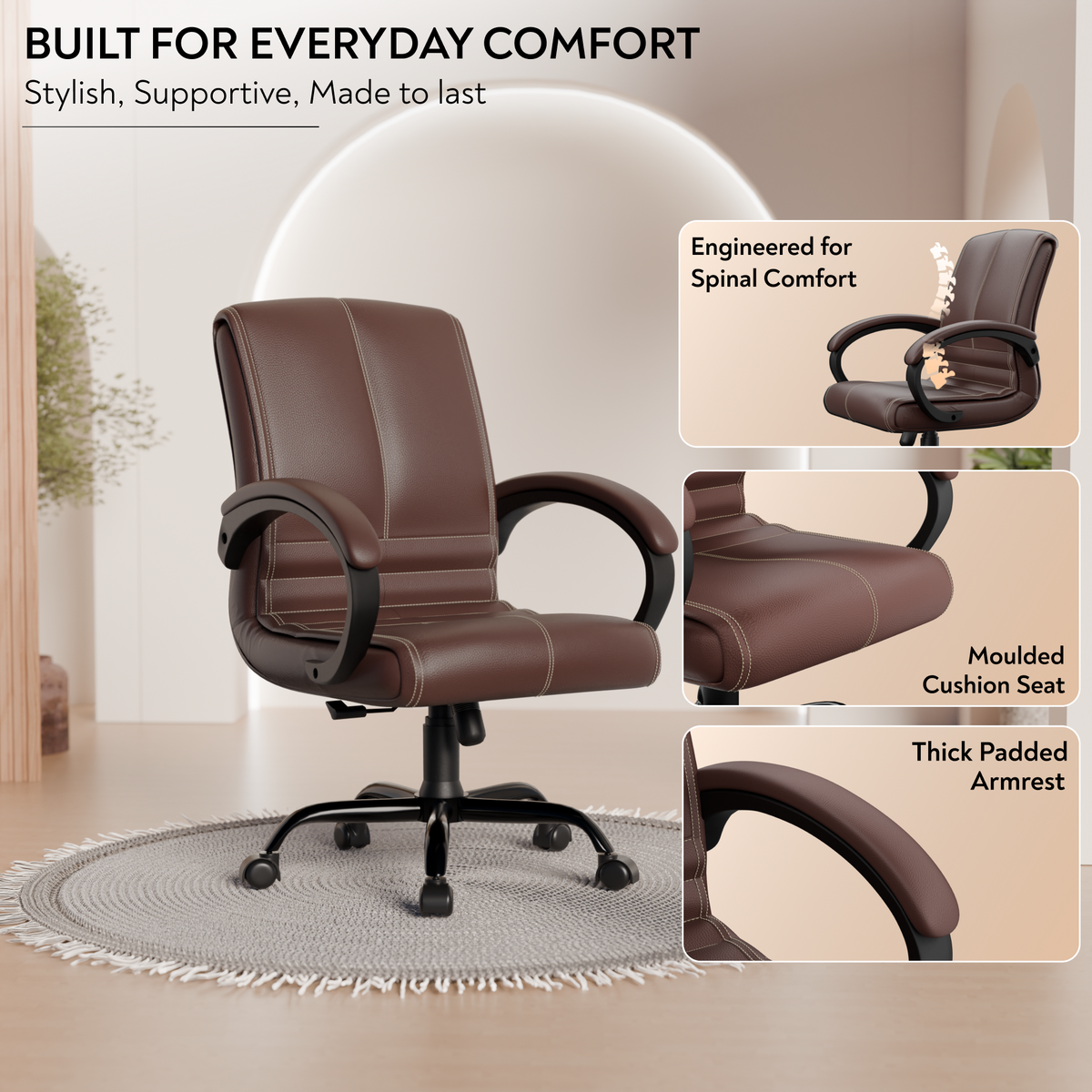 beAAtho® Aura Ergonomic Chair with Cushioned Seat & Backrest | Office & Visitor Chair