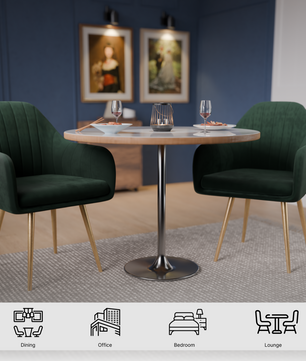 FurniVo Milano Velvet Comfort Dining Chair with Deep Cushion Seating, Strong Wooden Frame & Metal Support Legs for Dining, Living Room, Bedroom, Balcony & Office |