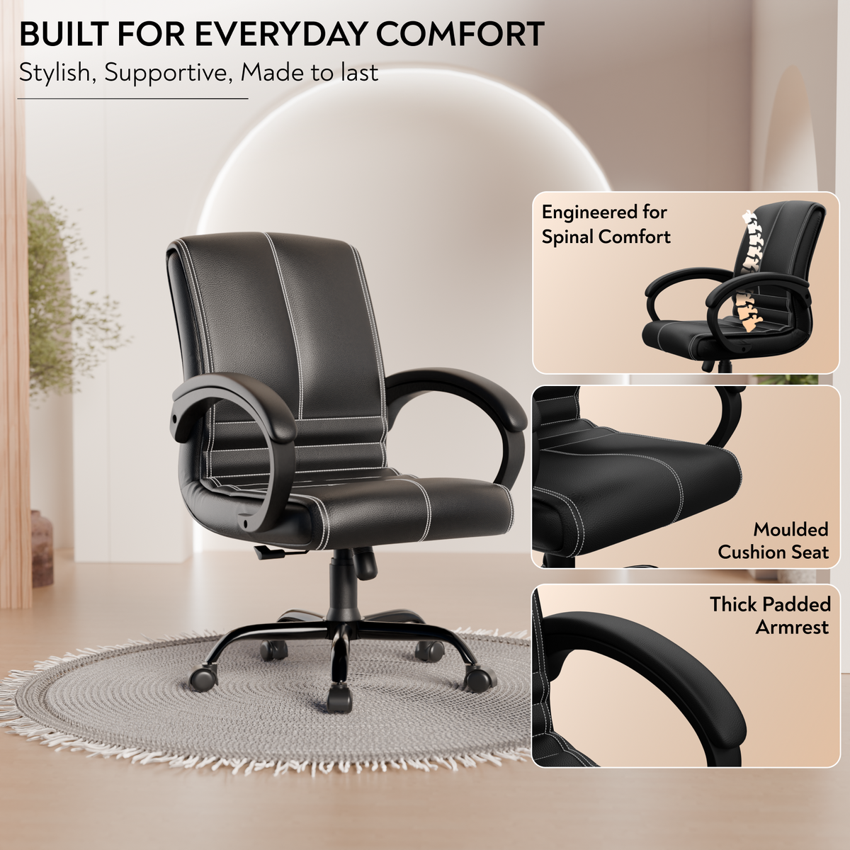 beAAtho® Aura Ergonomic Chair with Cushioned Seat & Backrest | Office & Visitor Chair