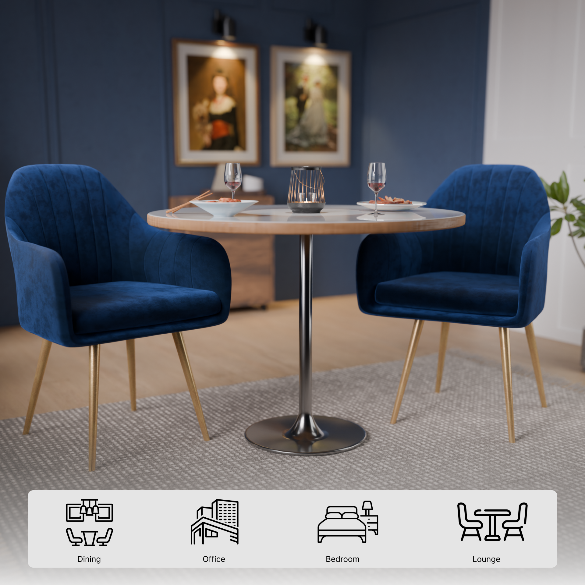 FurniVo Milano Velvet Comfort Dining Chair with Deep Cushion Seating, Strong Wooden Frame & Metal Support Legs for Dining, Living Room, Bedroom, Balcony & Office |
