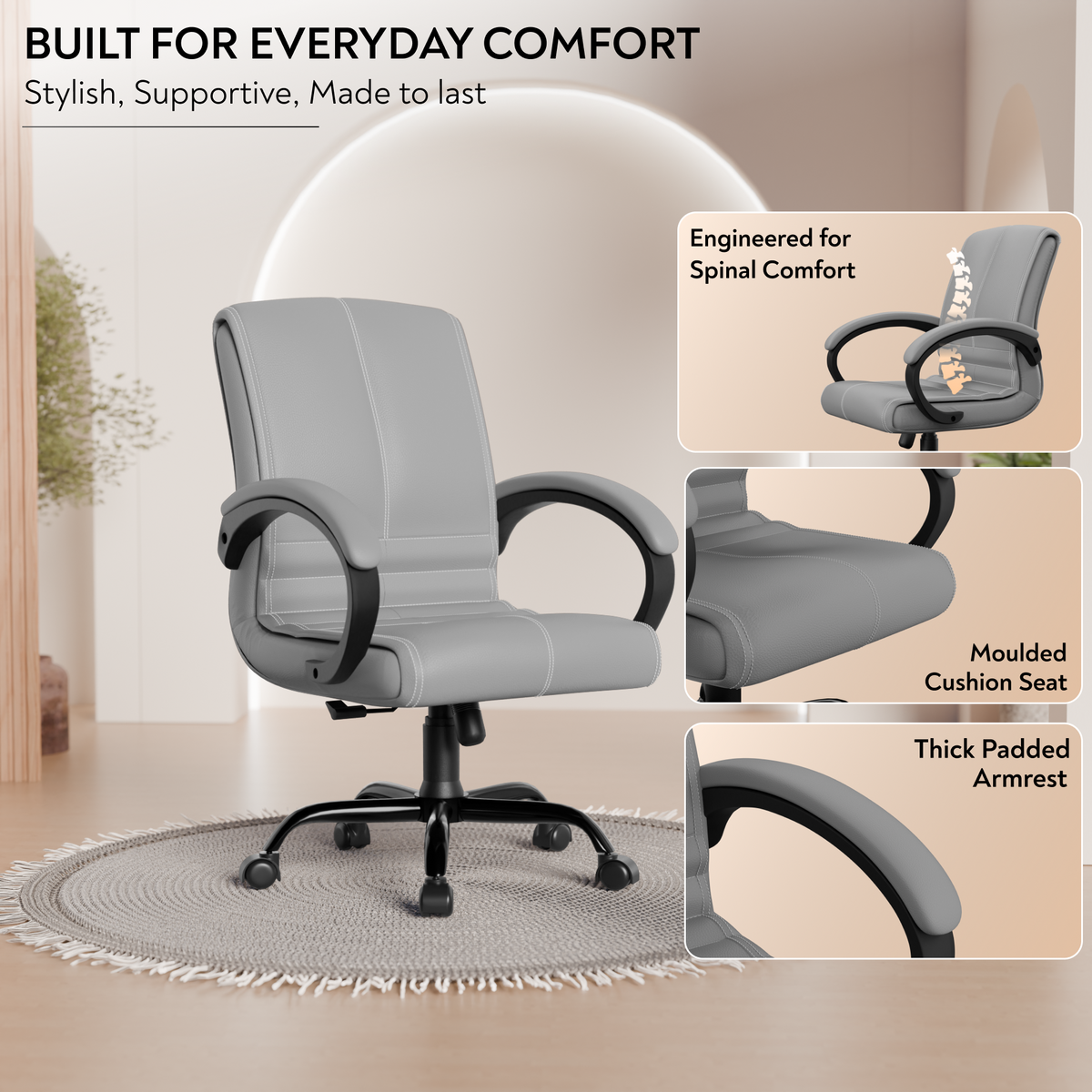beAAtho® Aura Ergonomic Chair with Cushioned Seat & Backrest | Office & Visitor Chair